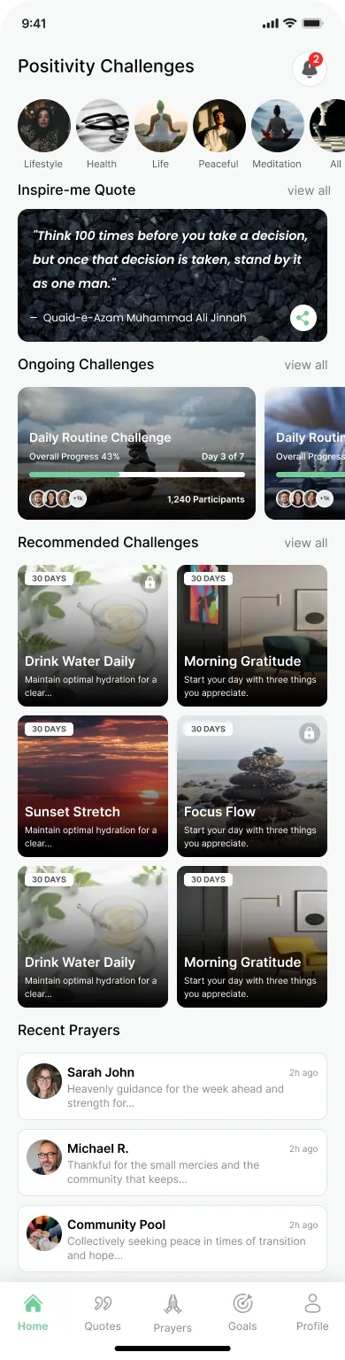 Task-based challenge list in Positivity Challenge