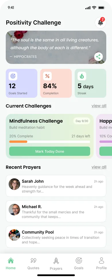 Positivity Challenge home dashboard
