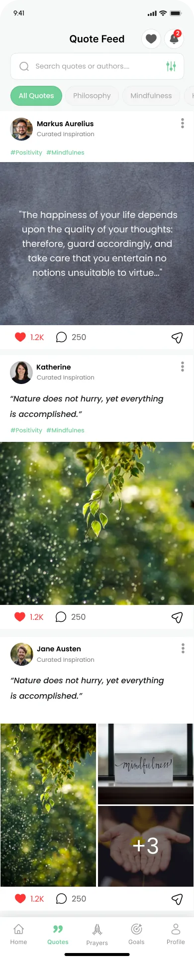 Inspirational quote feed in Positivity Challenge